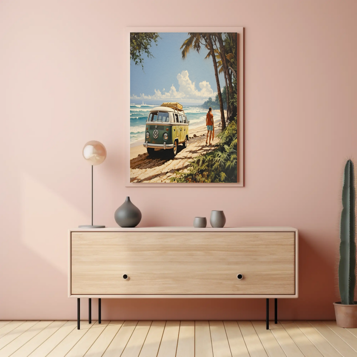 Vintage VW Van Surfer Road Trip Beach Vintage Travel Poster