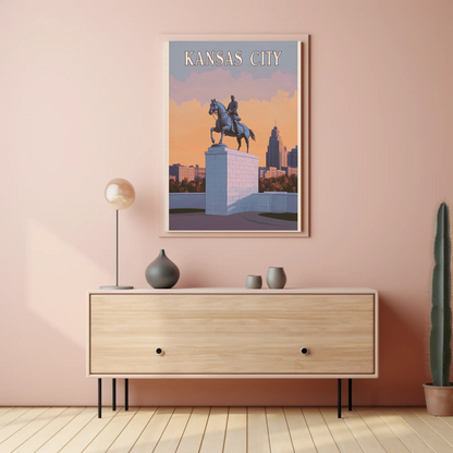 Kansas City Vintage Poster Sunset Statue