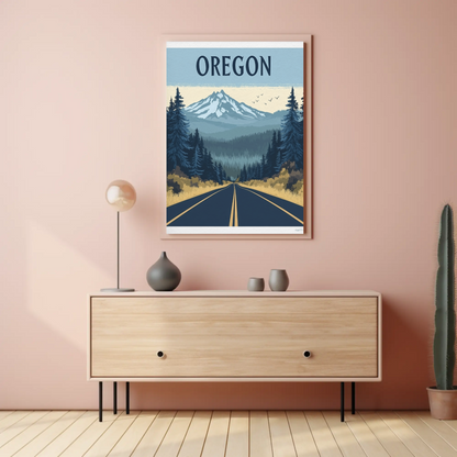 Oregon Road to the Mountains Vintage Travel Poster