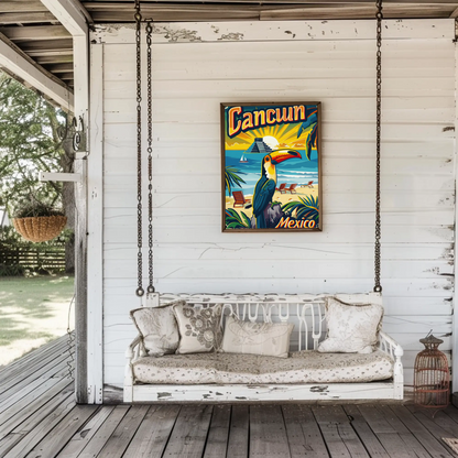 Tropical Sunset in Cancun Vintage Poster