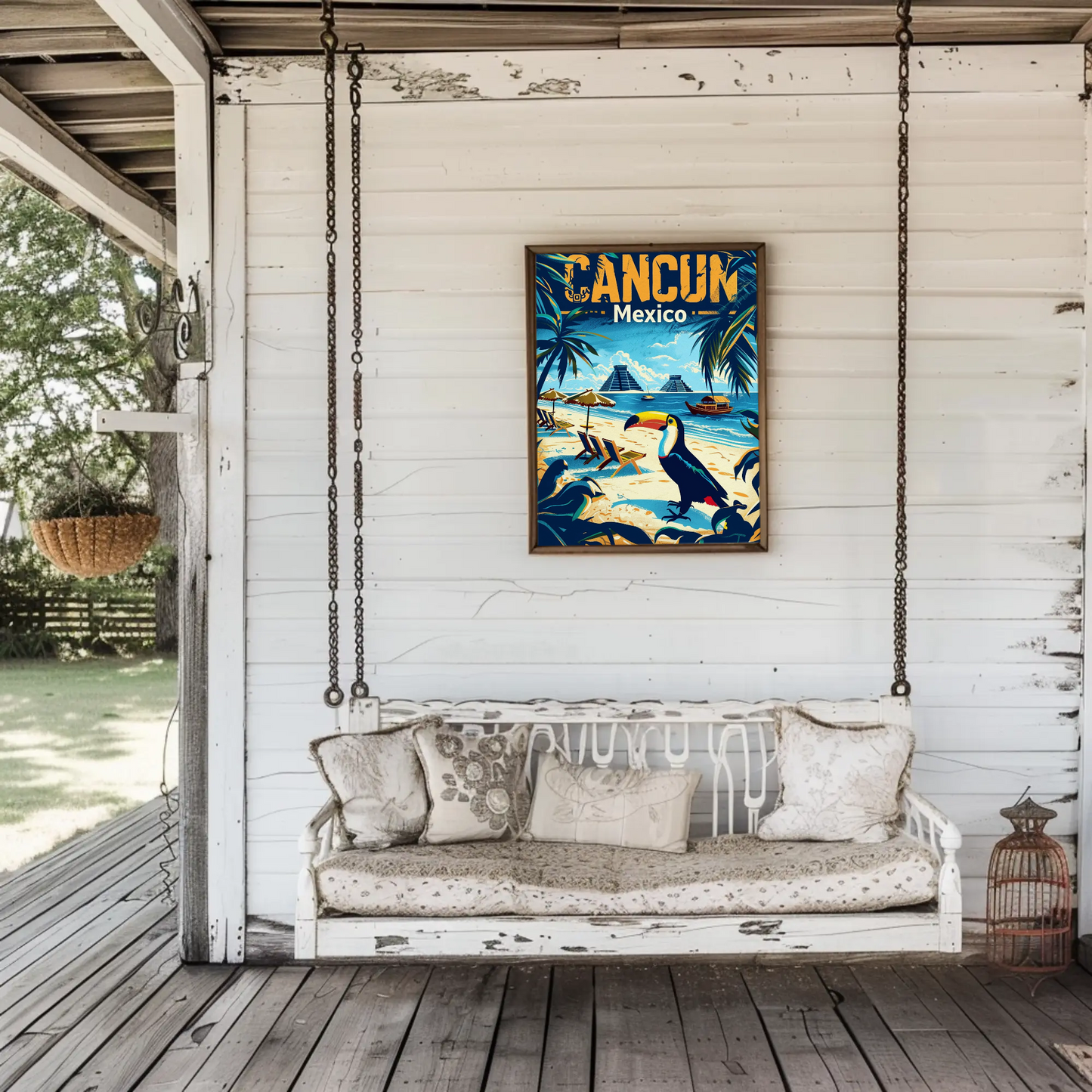 Tropical Sunset in Cancun Vintage Style Poster