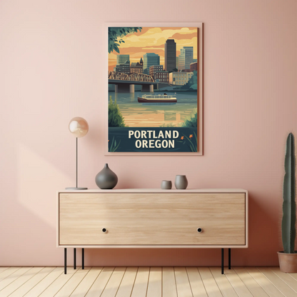 Portland Oregon Sunset Vintage Poster
