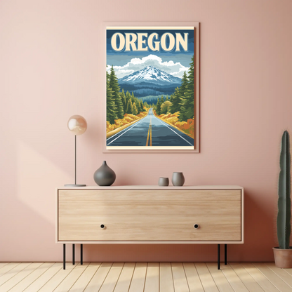 Oregon Vintage Poster - Scenic Mountain Road
