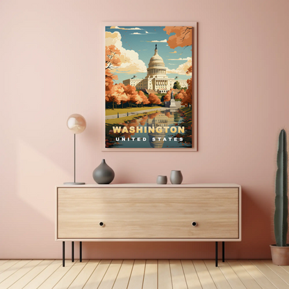 Washington D.C. Capitol Autumn Glow Vintage Travel Poster