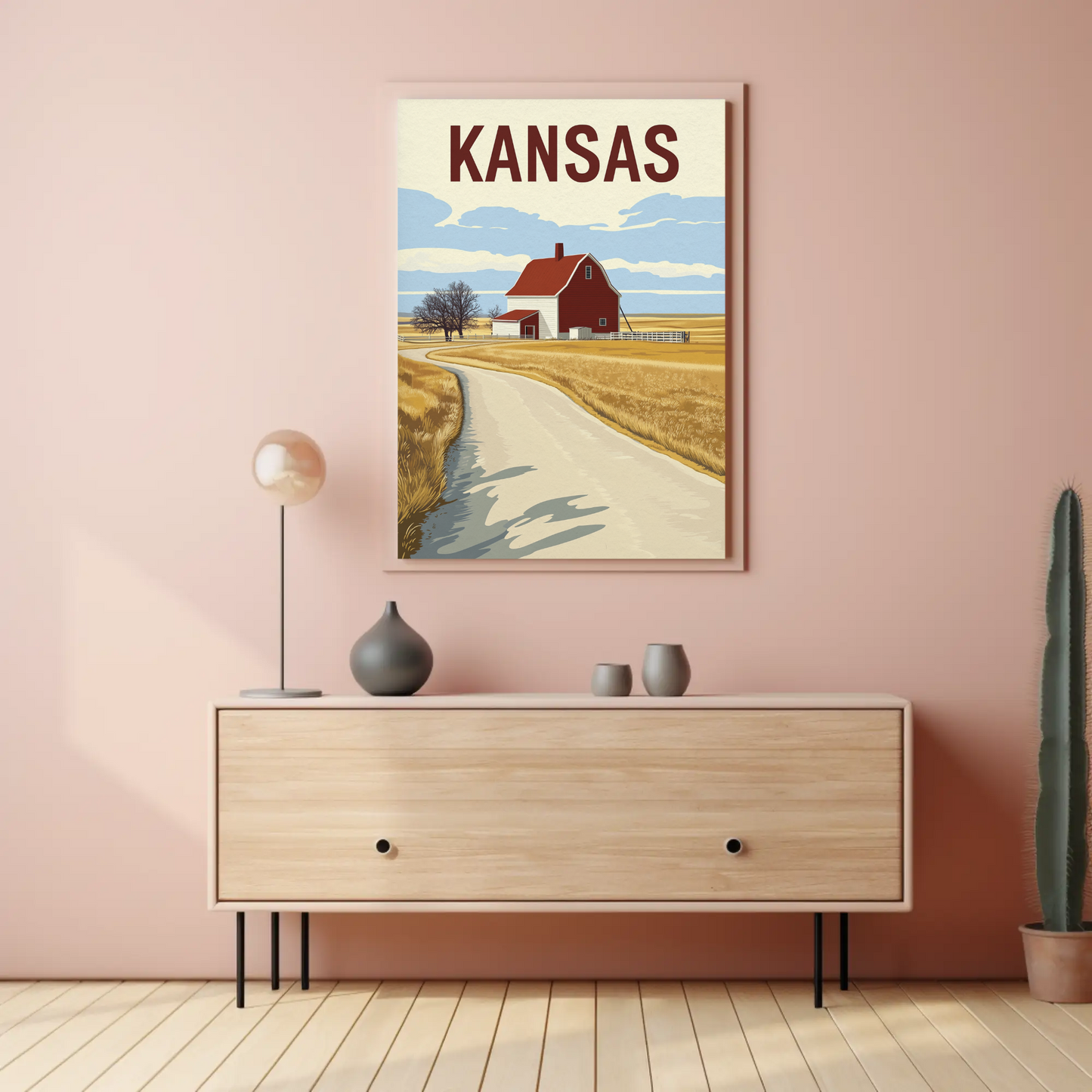 Kansas Barn Roadscape Vintage Poster