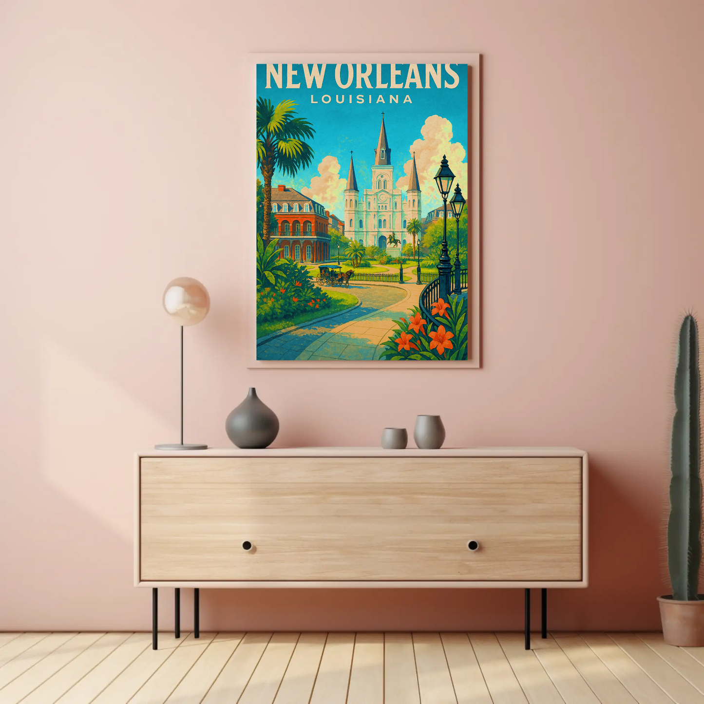 New Orleans Louisiana Cathedral Garden Vintage Travel Poster