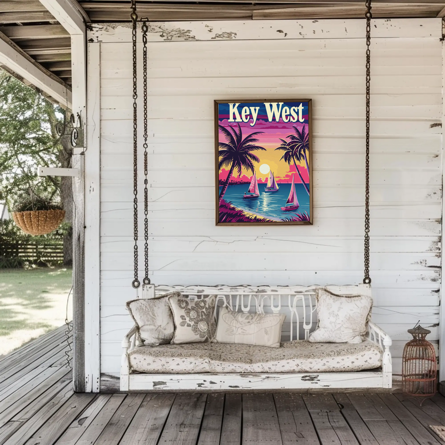 Key West Sailboats at Sunset Vintage Style Poster