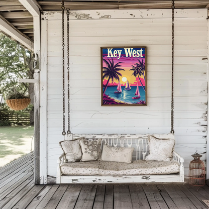 Key West Sailboats at Sunset Vintage Style Poster