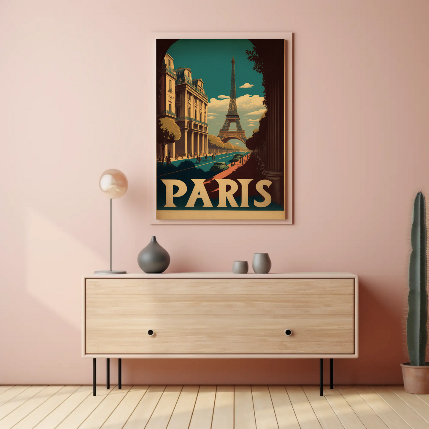 Paris Eiffel Tower Avenue Scene Vintage Travel Poster