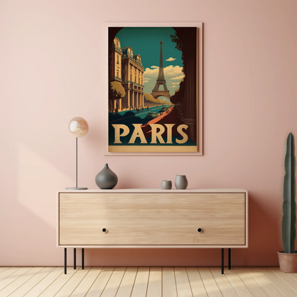 Paris Eiffel Tower Avenue Scene Vintage Travel Poster