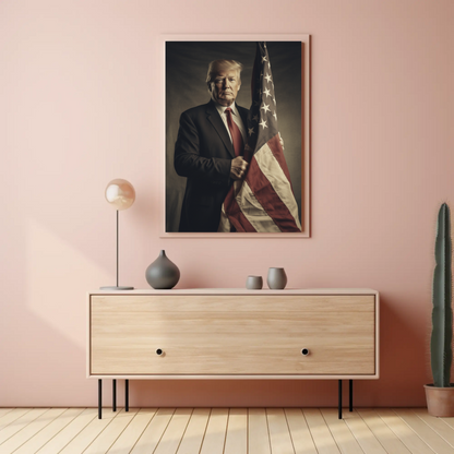 Vintage President Trump 2025 Poster American Flag Portrait