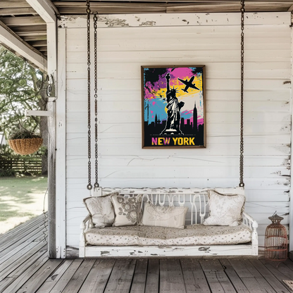 New York Skyline and Statue of Liberty Vintage Style Poster