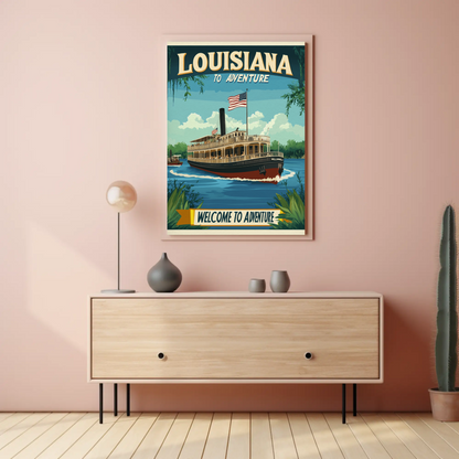Vintage Travel Poster - Louisiana Steamboat Adventure