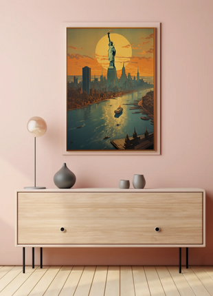 New York Sunset Vintage Travel Poster