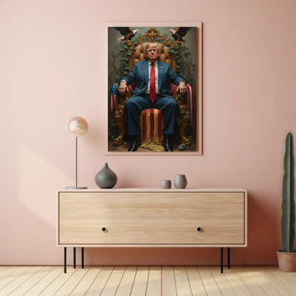 Vintage President Trump 2025 Poster Sitting In Kings Chair