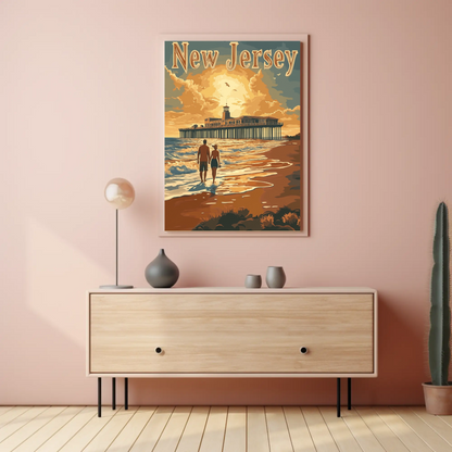 New Jersey Vintage Poster - Sunset at the Pier