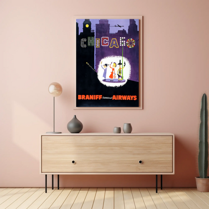 Chicago Vintage Poster - Braniff Airways