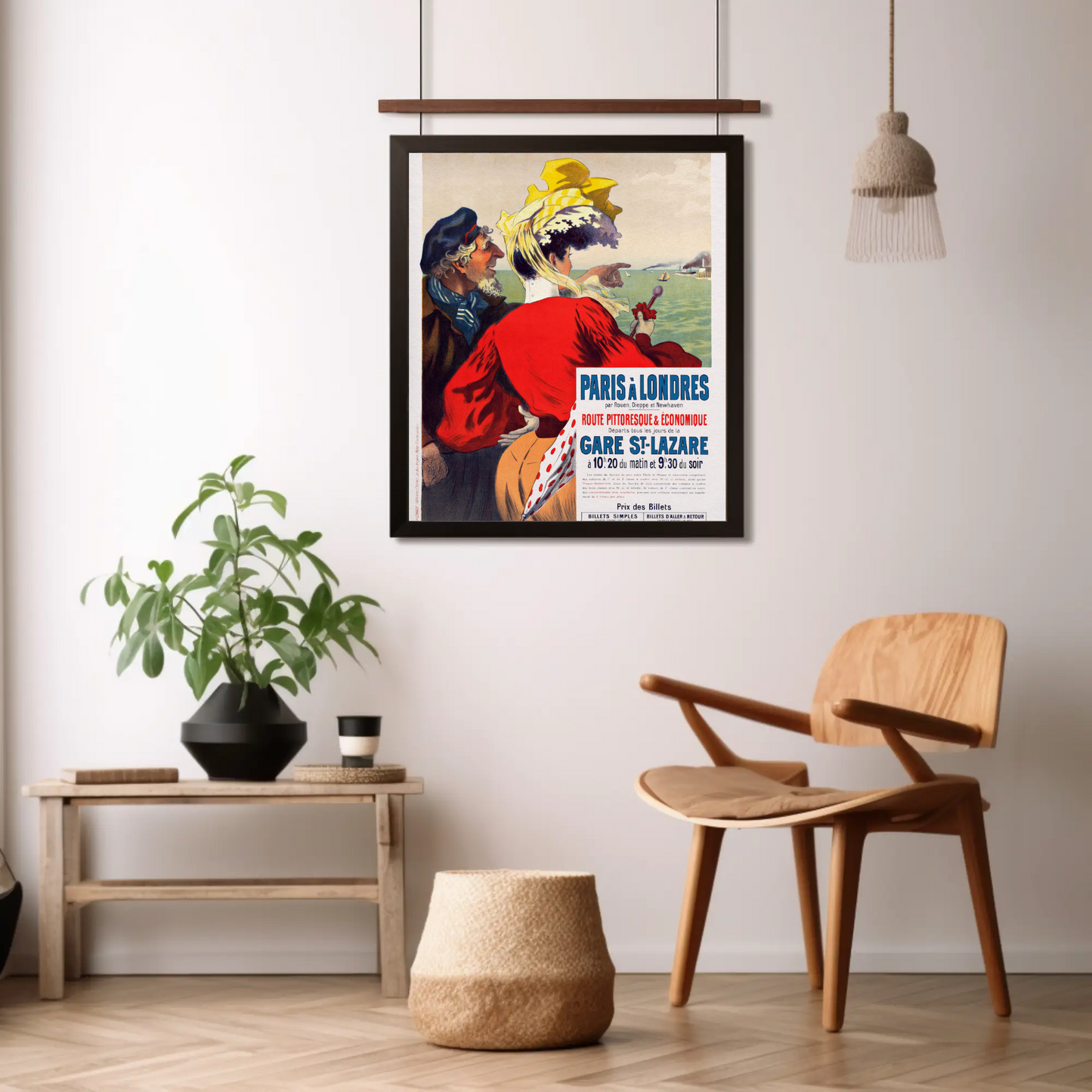 Paris To London Seaside View Couple Vintage Travel Poster