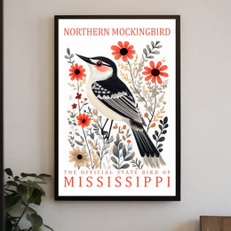 Northern Mockingbird Mississippi State Bird Poster