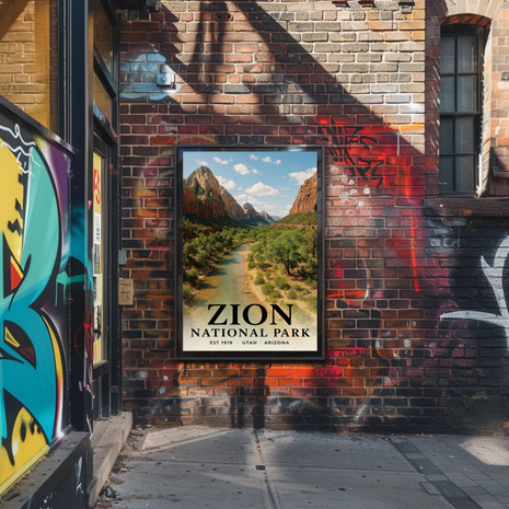 Zion National Park Utah Scenic Canyon River Views Travel Poster Travel Poster