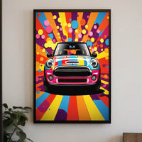 Vibrant Mini Cooper Pop Art Psychedelic Style Artistic Poster