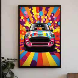 Vibrant Mini Cooper Pop Art Psychedelic Style Artistic Poster