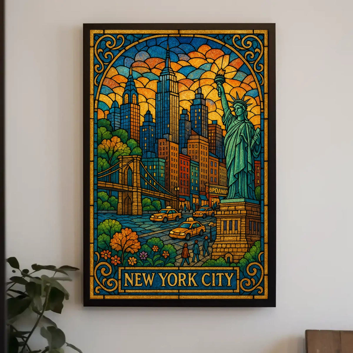 New York City Stained Glass Poster Abstract Wall Art