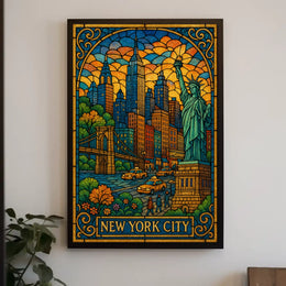 New York City Stained Glass Poster Abstract Wall Art