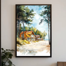 Latvia Jurmala Beach and Wooden Villas Poster