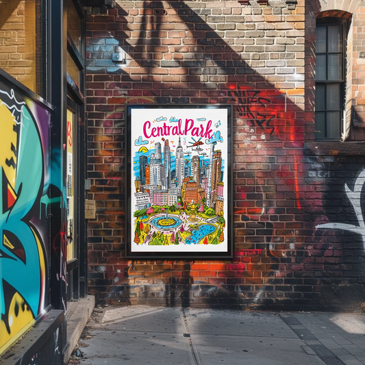 Central Park New York Cityscape Colorful Skyline Travel Poster