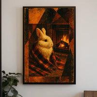 Cozy Bunny by the Fireplace Poster
