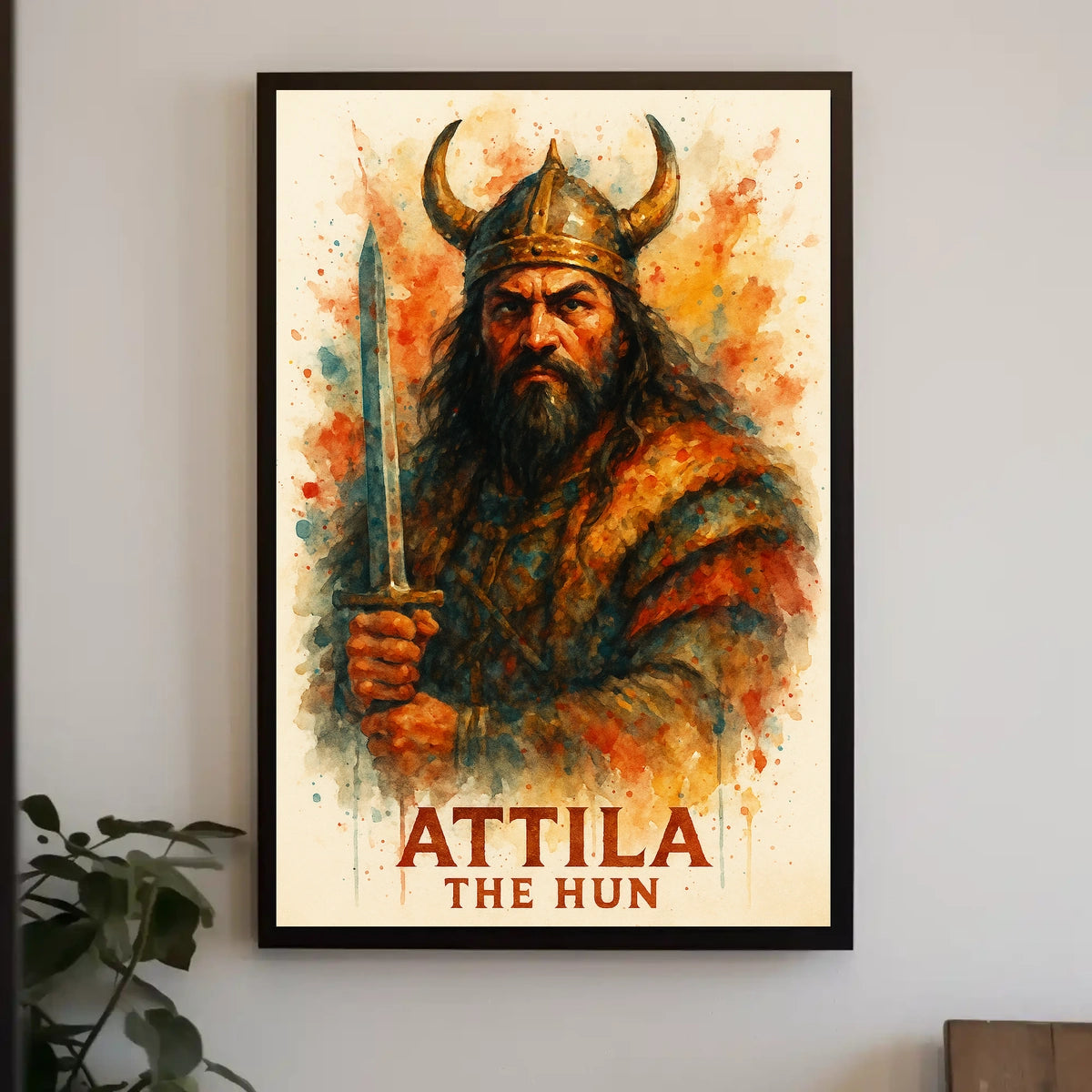 Attila the Hun Watercolor Warrior Art Poster