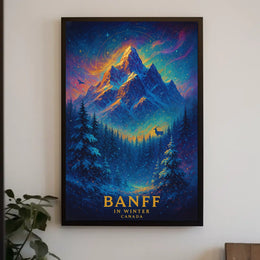 Majestic Banff Winter Night Fantasy Art Poster