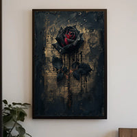 Gothic Romantic Rose on Aged Manuscript Artistic Poster PosterGoat