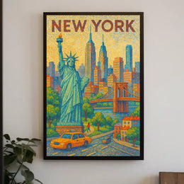 New York City Vibrant Pointillism Art Poster Modern Wall Art