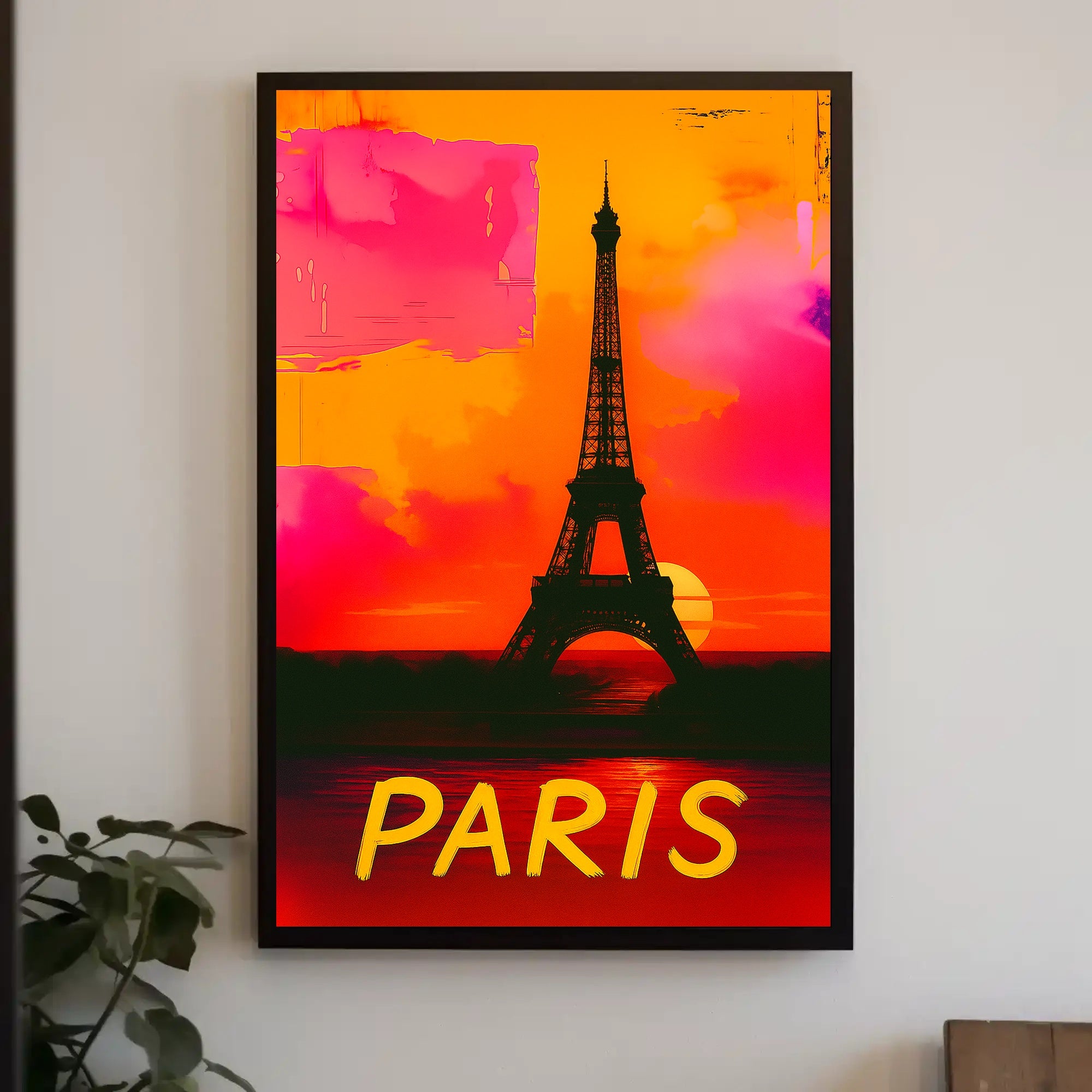 Paris Eiffel Tower Vibrant Sunset Urban or Cityscape Poster