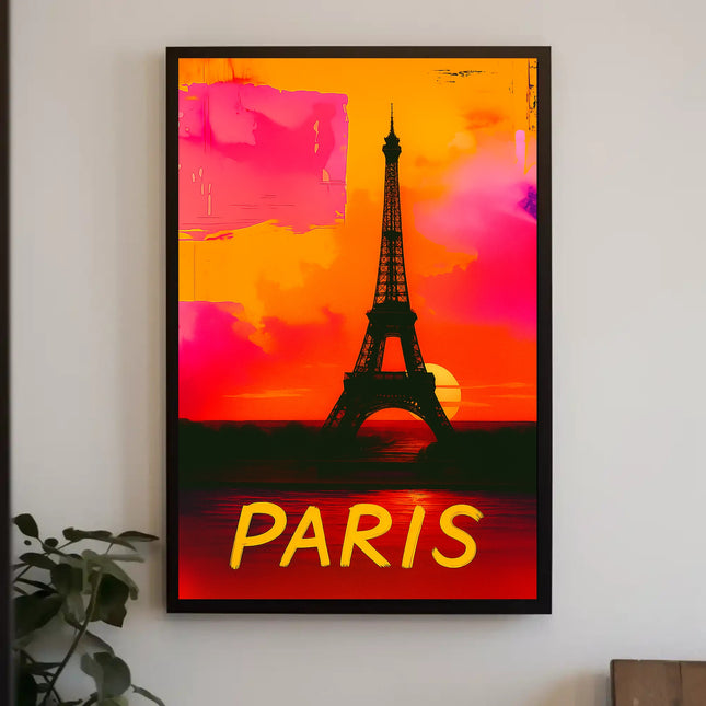 Paris Eiffel Tower Vibrant Sunset Urban or Cityscape Poster