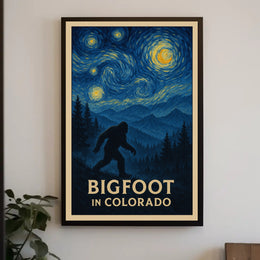 Bigfoot Colorado Poster Vintage Night Forest Wall Art