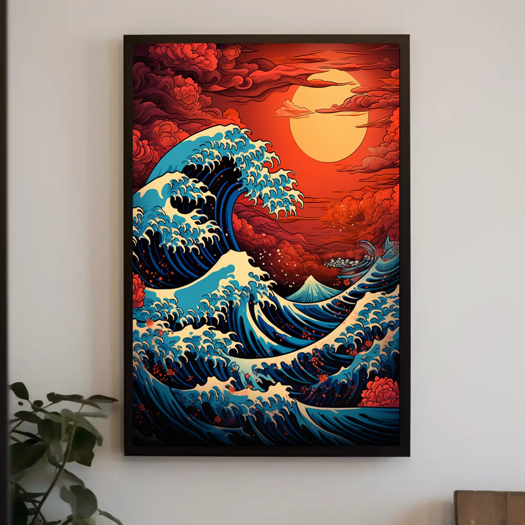 The Great Wave And Fiery Sky Poster PosterGoat