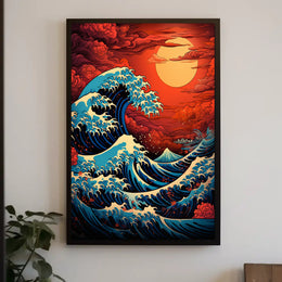 The Great Wave And Fiery Sky Poster PosterGoat