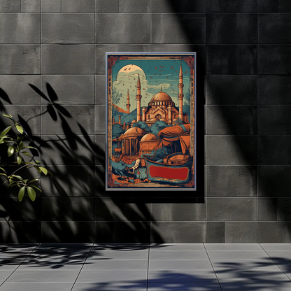 Sunlit Ottoman Mosque And Caravan Vintage Travel Poster