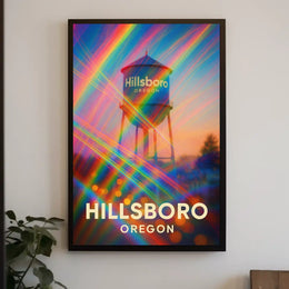 Hillsboro Water Tower Cityscape Vibrant Photography Poster