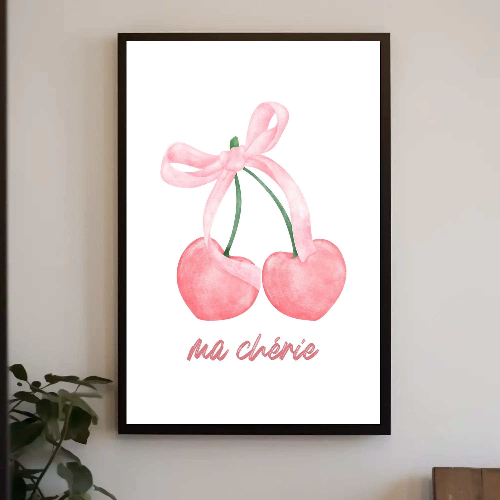 Charming Pink Cherries Illustration: Abstract or Artistic Poster PosterGoat