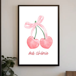 Charming Pink Cherries Illustration: Abstract or Artistic Poster PosterGoat