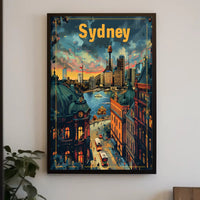 Sydney Skyline Sunset: Vibrant Urban or Cityscape Poster