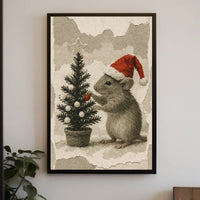 Festive Mouse and Christmas Tree Poster