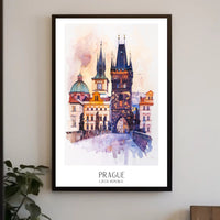 Prague's Charles Bridge Watercolor Urban or Cityscape Poster PosterGoat