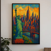 New York City Skyline Vibrant Poster Modern Wall Art