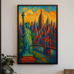 New York City Skyline Vibrant Poster Modern Wall Art