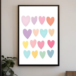 Pastel Hearts Poster Vintage Romantic Wall Art Print